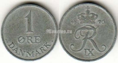 Монета Дания 1 эре 1970 год