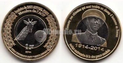 Монета Верхний Сенегал и Нигер 1 франк 2014 год - Жираф