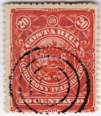 марка Коста-Рика 20 сантим "Coat of Arms" 1892 год гашение