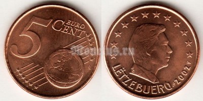 монета Люксембург 5 евро центов 2002 год