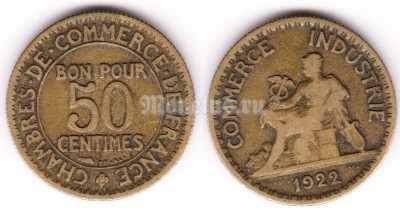 монета Франция 50 сантимов 1922 год