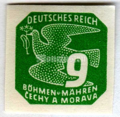марка Богемия и Моравия 9 геллер "Stylized dove" 1943 год