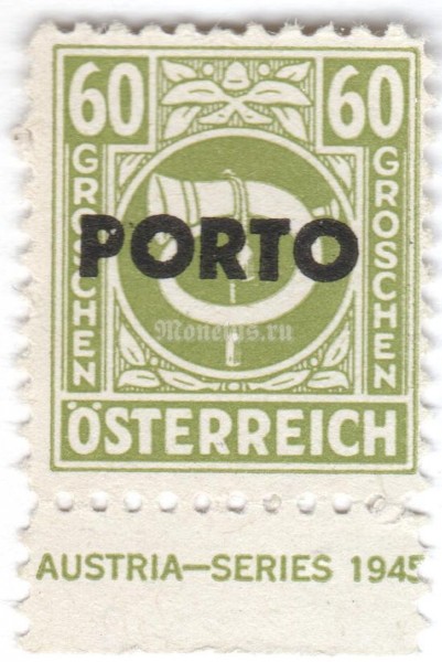марка Австрия 60 грош "Posthorn overprinted" 1946 год