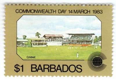 марка Барбадос 1 доллар "Cricket Game" 1983 год