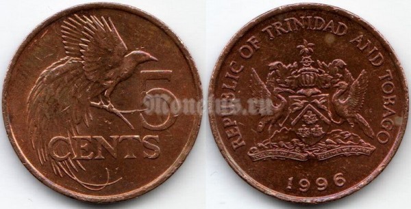 монета Тринидад и Тобаго 5 центов 1996 год