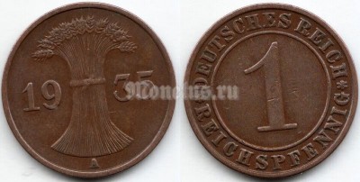 монета Германия 1 рейхспфенниг 1935 год A