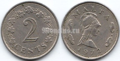 монета Мальта 2 цента 1972 год