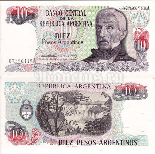 бона Аргентина 10 песо 1983-1984 год подпись №2