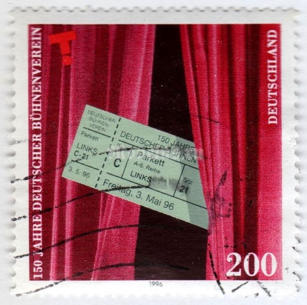 марка ФРГ 200 пфенниг "Curtains and Admission Ticket" 1996 год Гашение