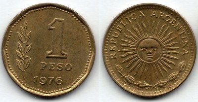 монета Аргентина 1 песо 1976 год