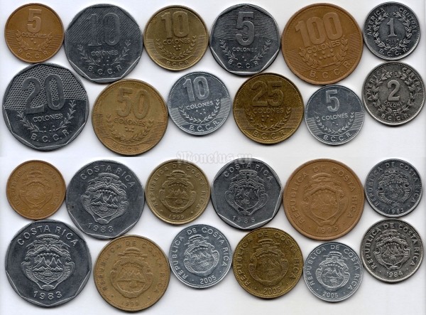Коста-Рика набор из 12-ти монет 1983-2005 год
