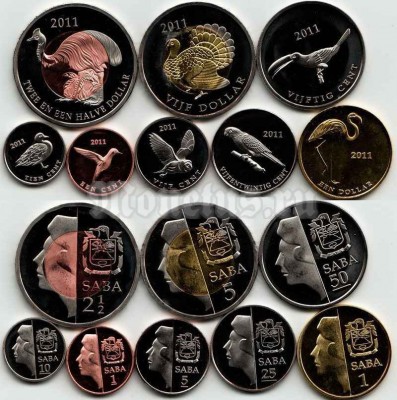 Саба (Нидерланды) набор из 8-ми монет 2011 год птицы