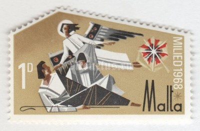 марка Мальта 1 пенни "Star of Bethlehem and Angel waking Shepherds" 1968 год