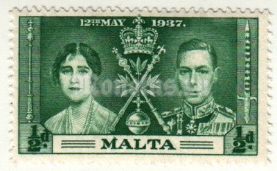 марка Мальта 1/2 пенни "Король Георг VI - коронация" 1937 год