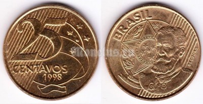 монета Бразилия 25 сентаво 1998 год
