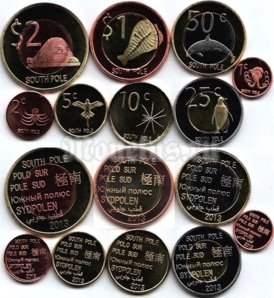Южный Полюс набор из 8-ми монетовидных жетонов 2013 год фауна