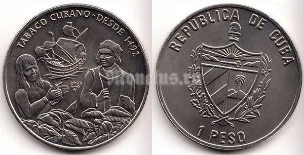 монета Куба 1 песо 2005 год - Кубинский табак 1492
