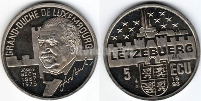 монета Люксембург 5 экю 1993 год - Джозеф Бех