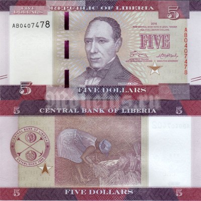 банкнота Либерия 5 долларов 2016 год