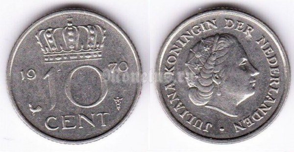 монета Нидерланды 10 центов 1970 год