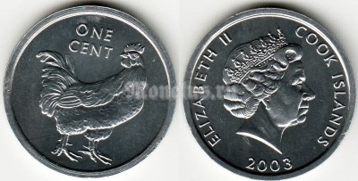 Монета Острова Кука 1 цент 2003 год Петух