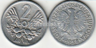 монета Польша 2 злотых 1958 год