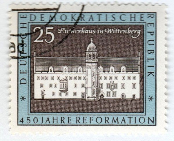 марка ГДР 25 пфенниг "Luther House in Wittenberg" 1967 год Гашение