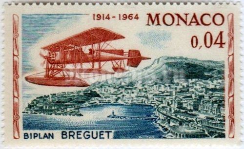 марка Монако 0,04 франка "Plane "Breguet" over Monte Carlo" 1964 год