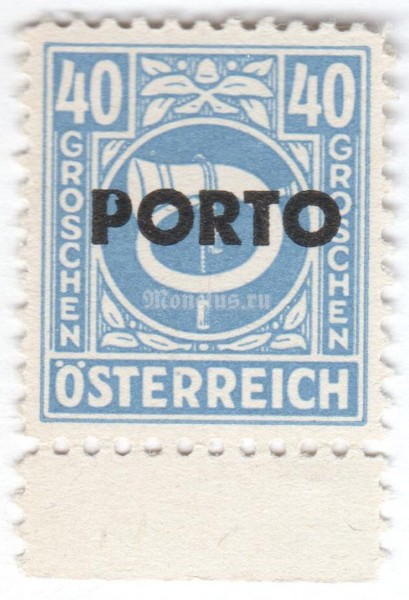 марка Австрия 40 грош "Posthorn overprinted" 1946 год