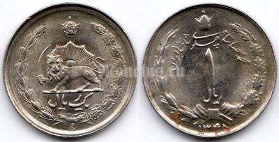 монета Иран 1 риал 1969 год
