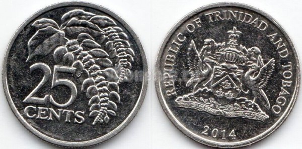 монета Тринидад и Тобаго 25 центов 2014 год
