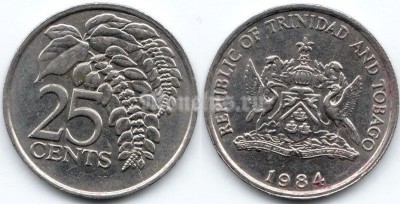 монета Тринидад и Тобаго 25 центов 1984 год