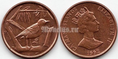 монета Каймановы острова 1 цент 1992 год