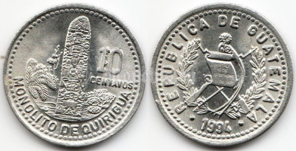 монета Гватемала 10 сентаво 1994 год