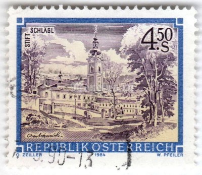 марка Австрия 4,50 шиллинга "Premonstratensian Abbey, Schlägl" 1984 год Гашение