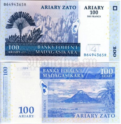бона Мадагаскар 100 ариари (500 франков) 2004 год