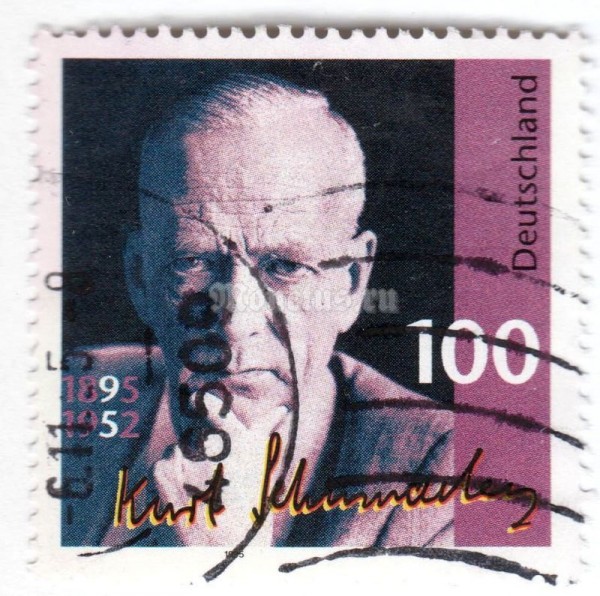 марка ФРГ 100 пфенниг "Kurt Schumacher (1895-1952), politician" 1995 год Гашение
