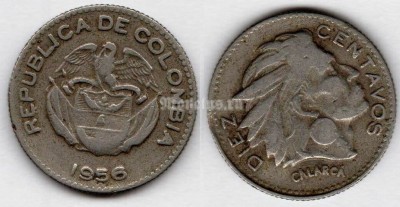 монета Колумбия 10 сентаво 1956 год