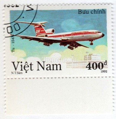 марка Вьетнам 400 донг "Tu 154 M" 1992 год Гашение