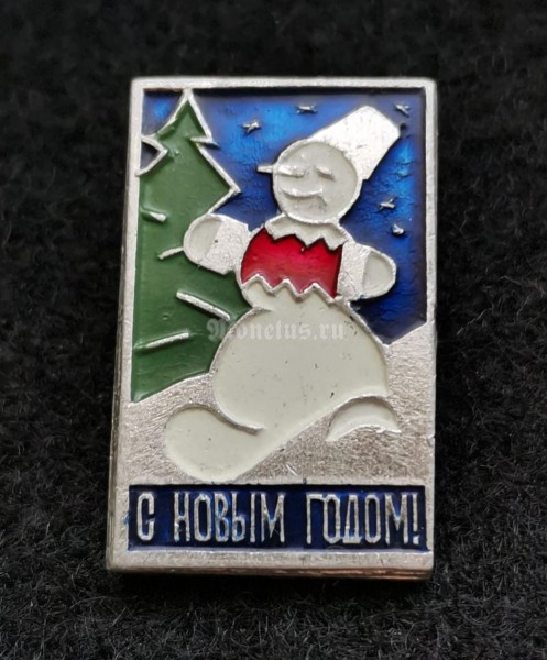 Значок Новый год Снеговик (синий фон)