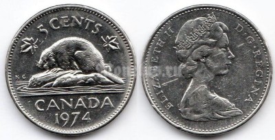 монета Канада 5 центов 1974 год