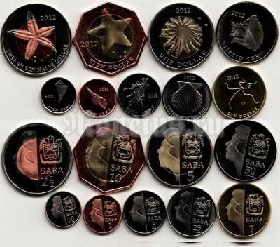 Саба (Нидерланды) набор из 9-ти монет 2012 год морские животные