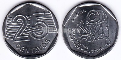 монета Бразилия 25 центавос 1995 года FAO
