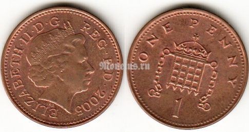 Монета Великобритания 1 пенни 2005 год