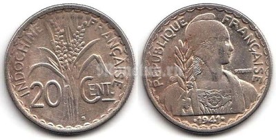 монета Французский Индокитай 20 центов 1941 год