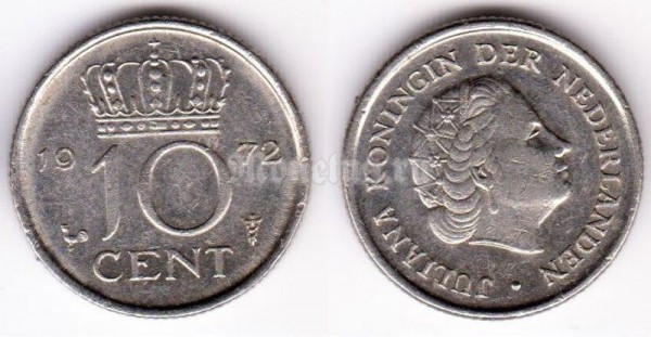 монета Нидерланды 10 центов 1972 год