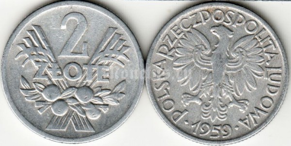 монета Польша 2 злотых 1959 год
