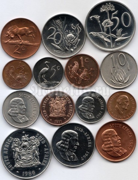 ЮАР набор из 7-ми монет 1965-1980 год