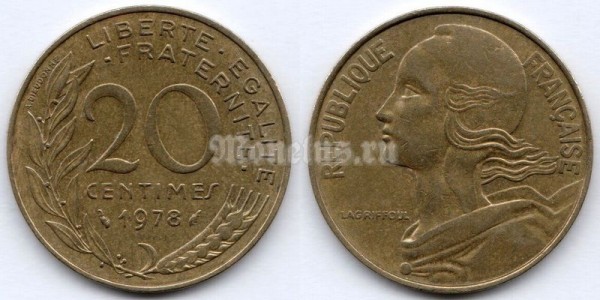 монета Франция 20 сантимов 1978 год