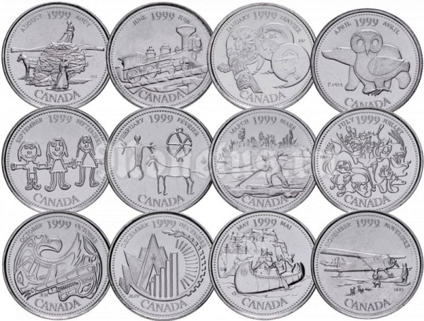Канада набор из 12-ти монет 25 центов 1999 год - Миллениум, 12 месяцев